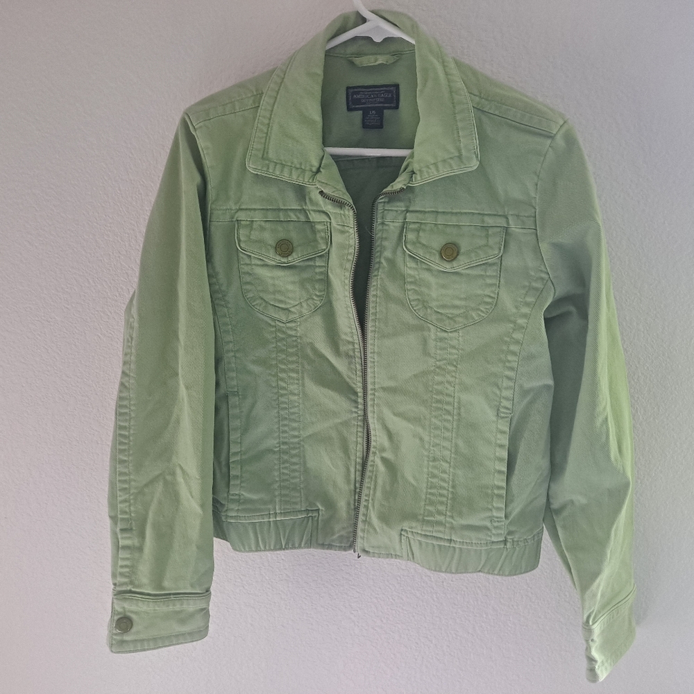 Green denim jacket
